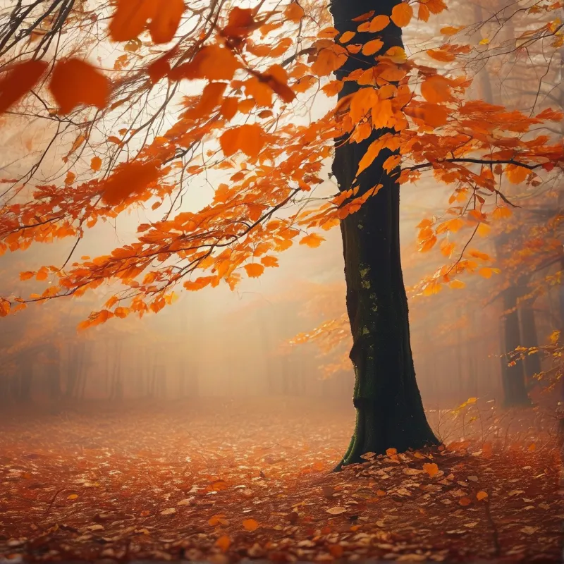 Misty Golden Autumn Forest