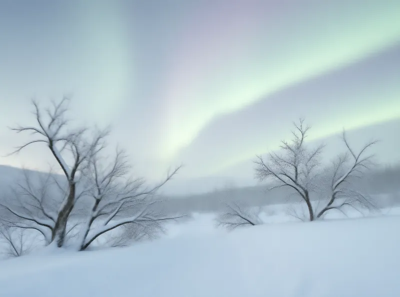 Snowy Landscape with Aurora