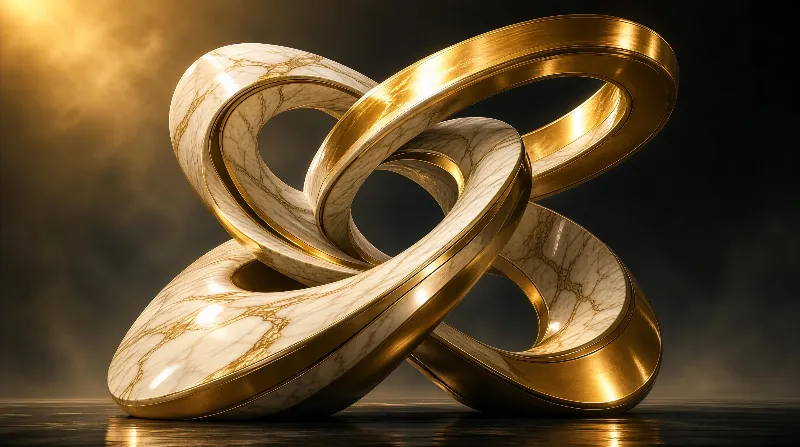 Abstract Golden Marble Sculpture