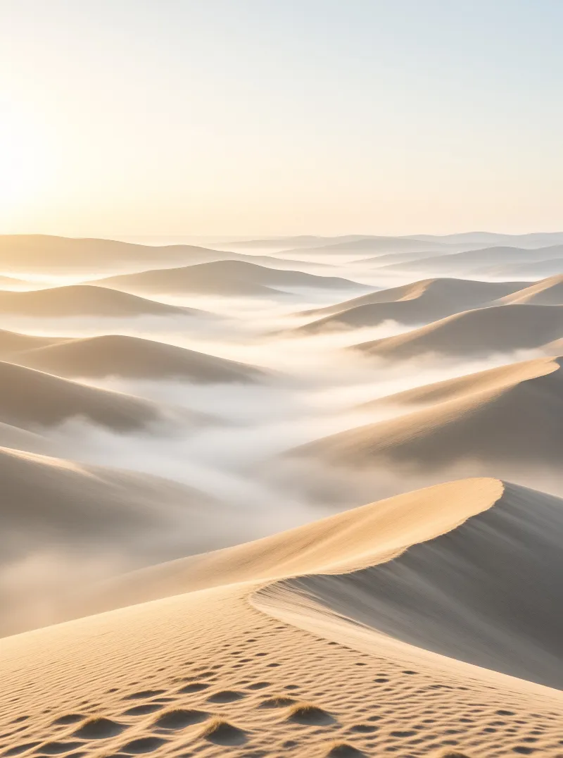 Misty Desert Dunes at Dawn