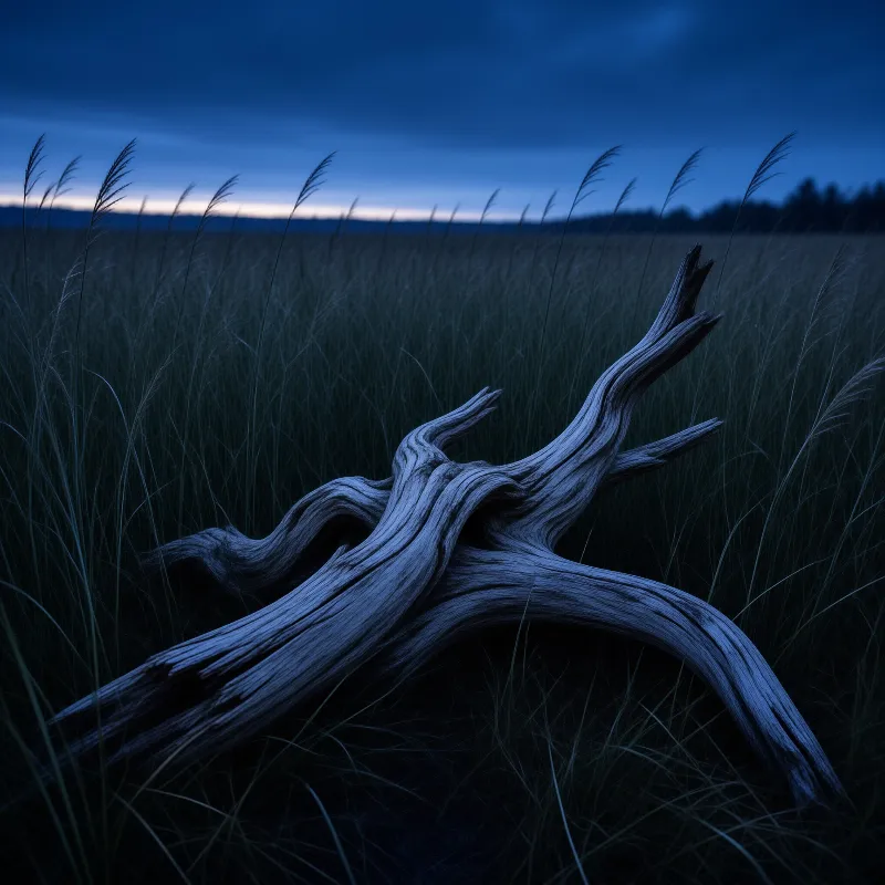 Driftwood in Twilight Grass