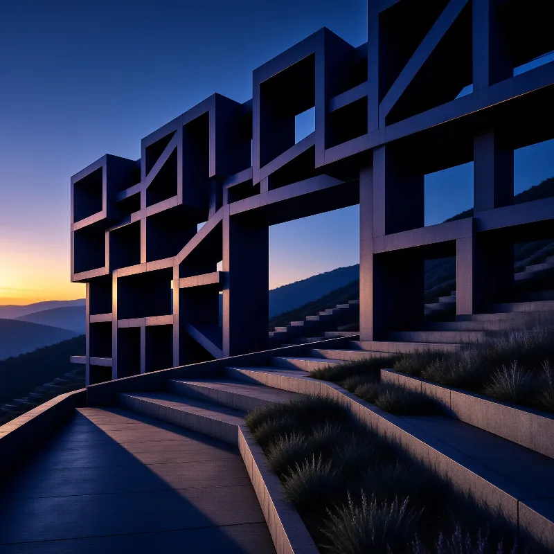 Geometric Pavilion at Dusk