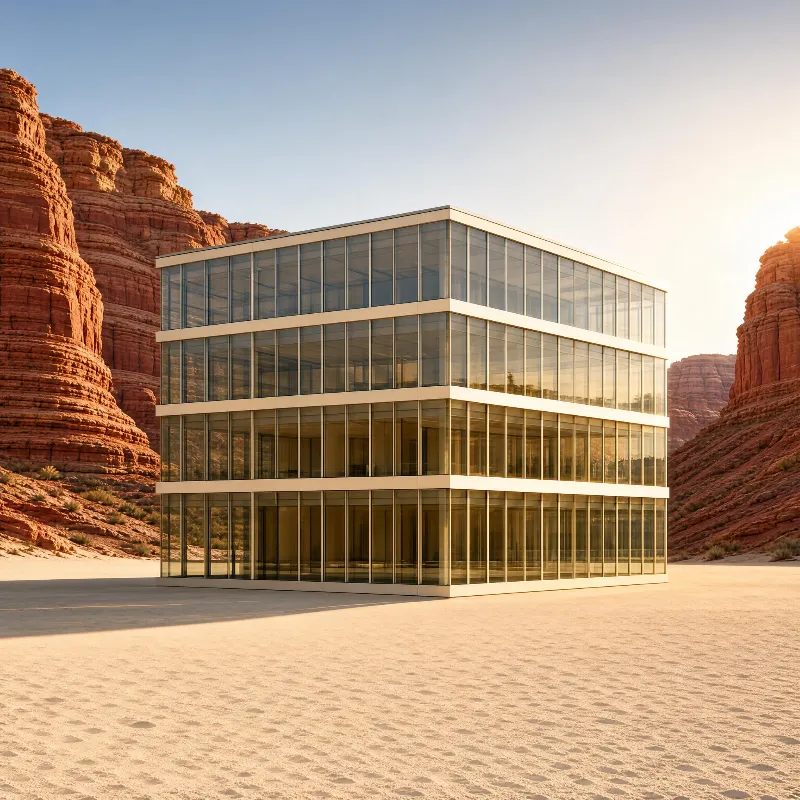 Modern Glass Building in Desert