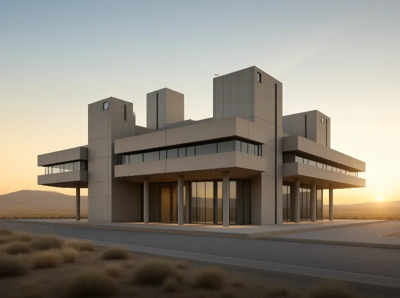 Modular Desert Pavilion at Sunset
