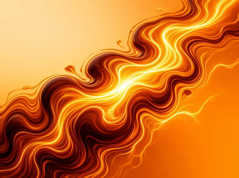 Swirling amber and orange fluid patterns create a glowing abstract flow across the frame.