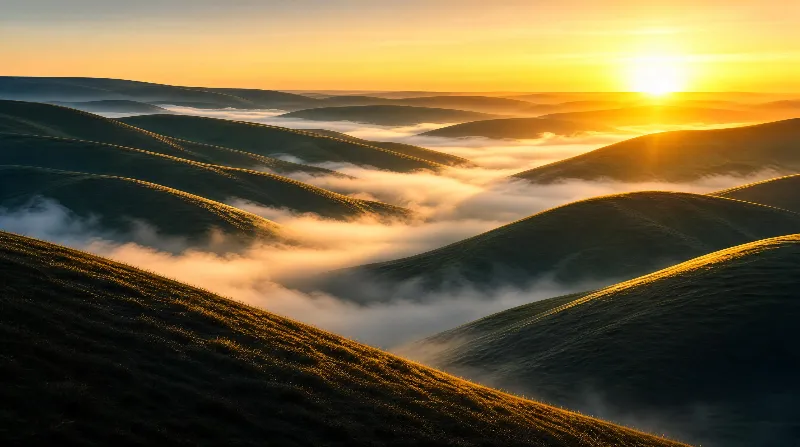 Sunrise Over Misty Hills