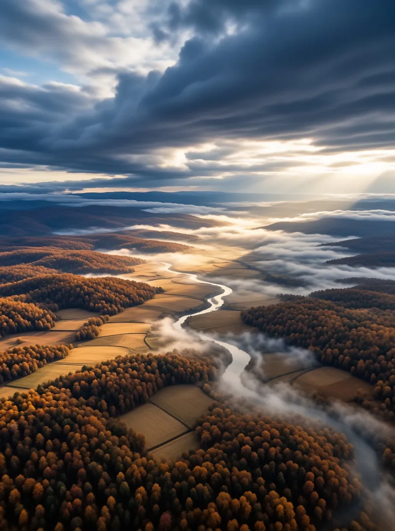 Sunlit Misty Valley Landscape
