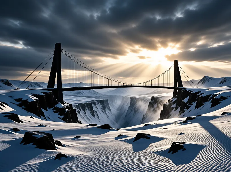 Suspension Bridge in Snowy Canyon