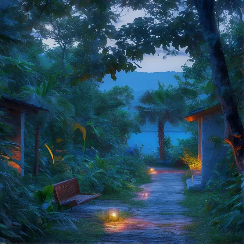 Tropical Garden Path at Dusk