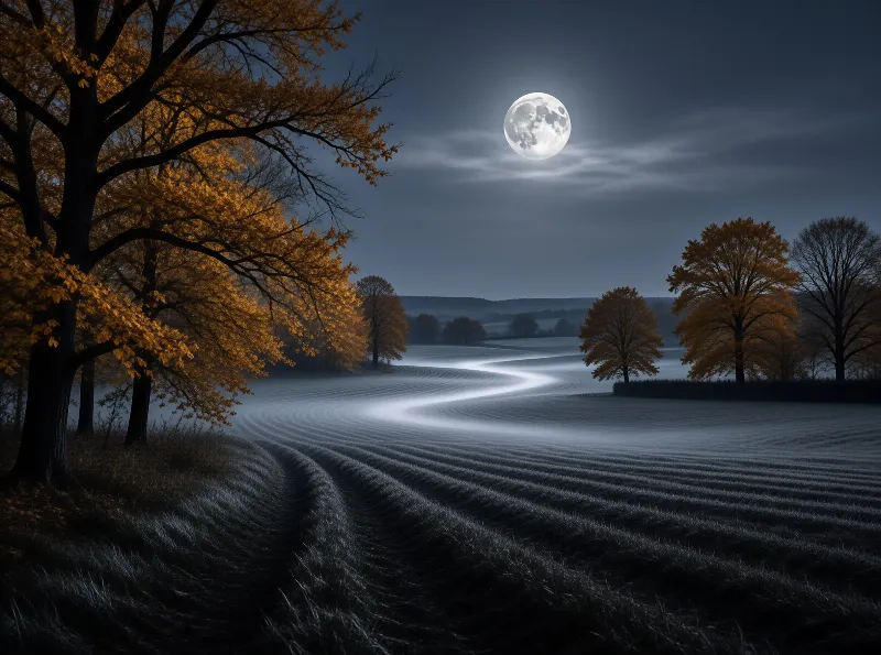 Moonlit Misty Field