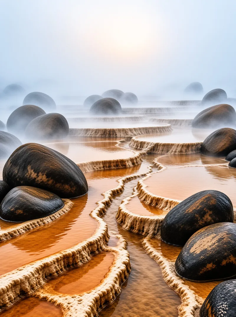 Steaming Terraced Hot Springs