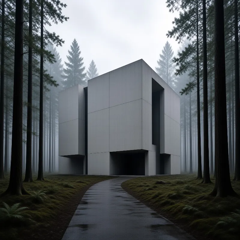 Minimalist Building in Mist