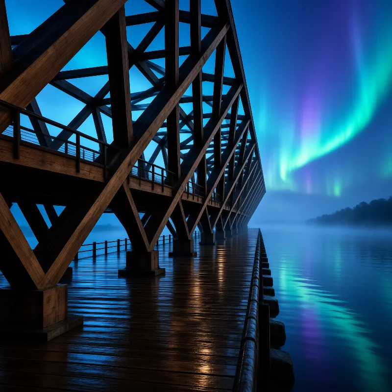 Aurora Over Wooden Bridge