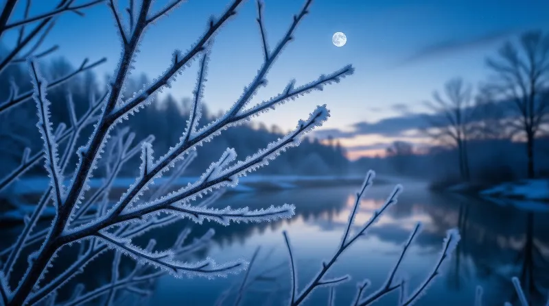 Frosty Branches and Moon