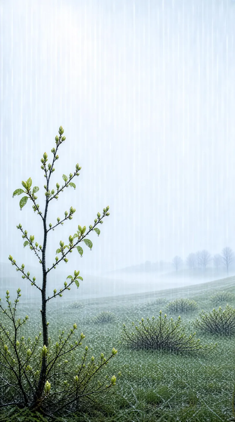 Spring Rain Over a Green Field