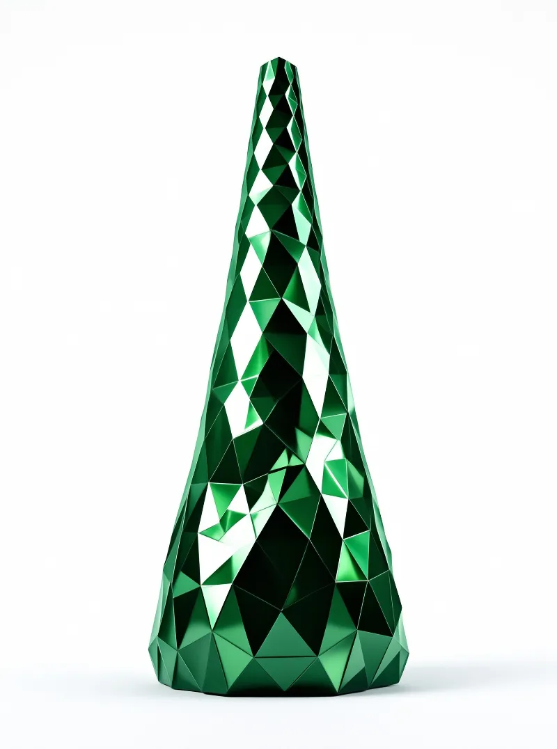 Green Faceted Cone Sculpture