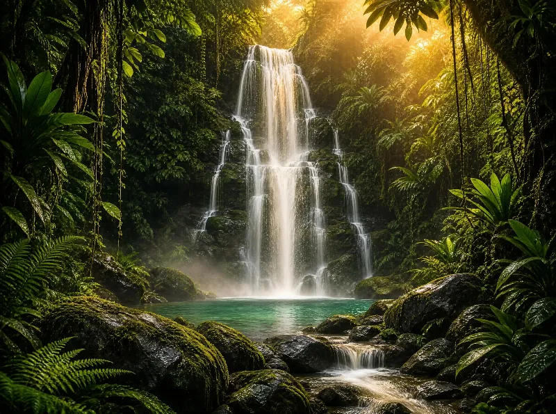 Tropical Waterfall in Rainforest