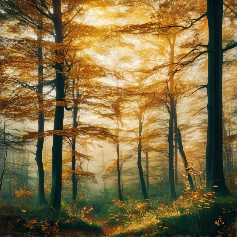 Sunlit Autumn Forest