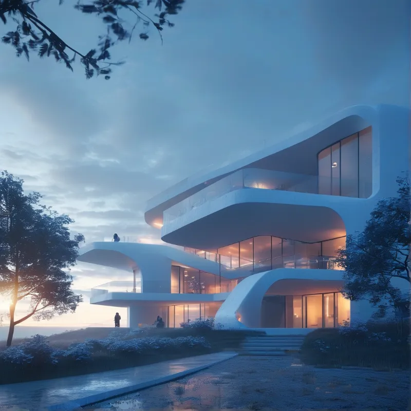 Futuristic Villa at Dusk
