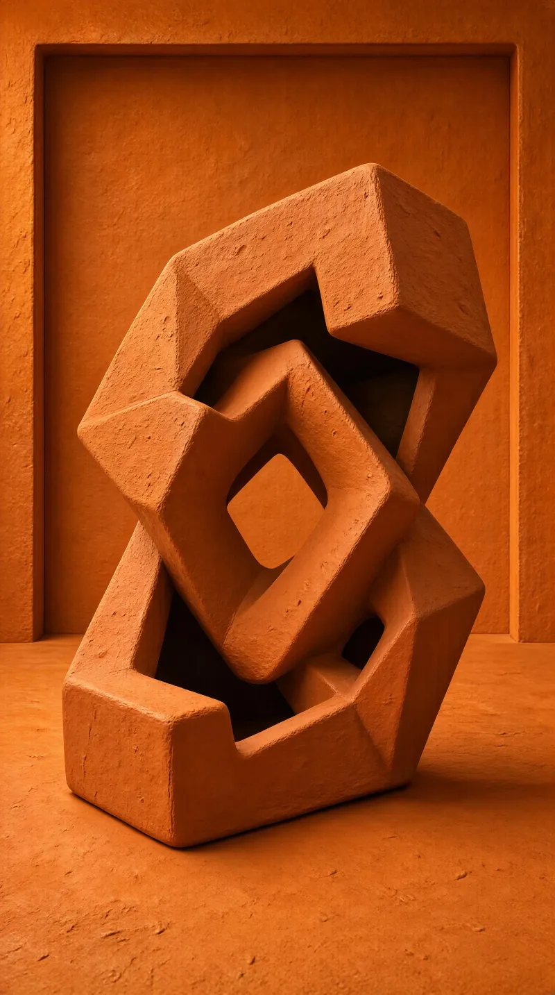 Abstract Terracotta Geometric Sculpture