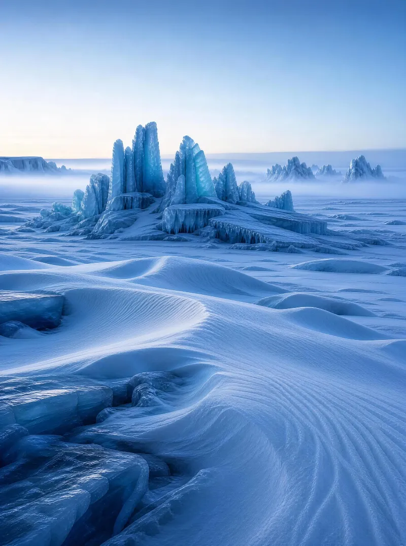 Ice Landscape with Blue Ice Formations