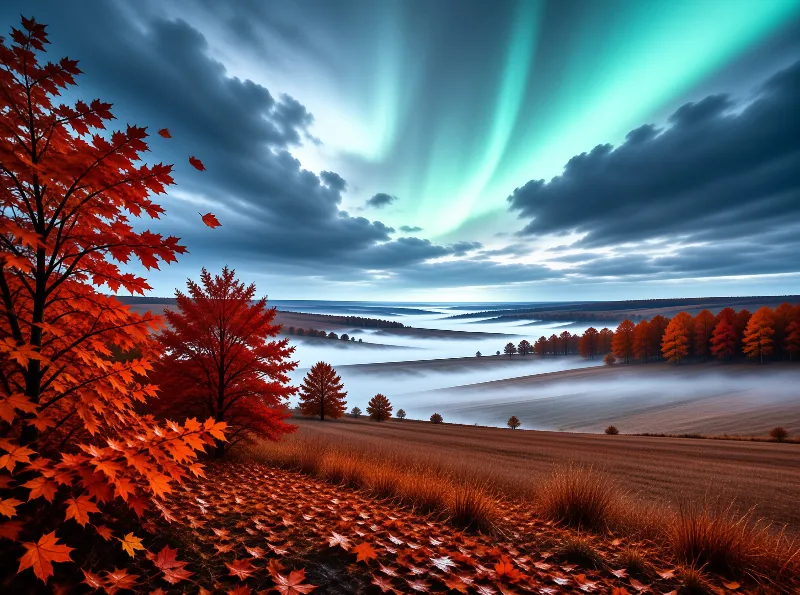 Autumn Landscape with Aurora