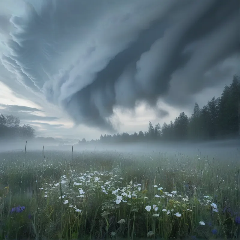 Misty Meadow Storm Sky