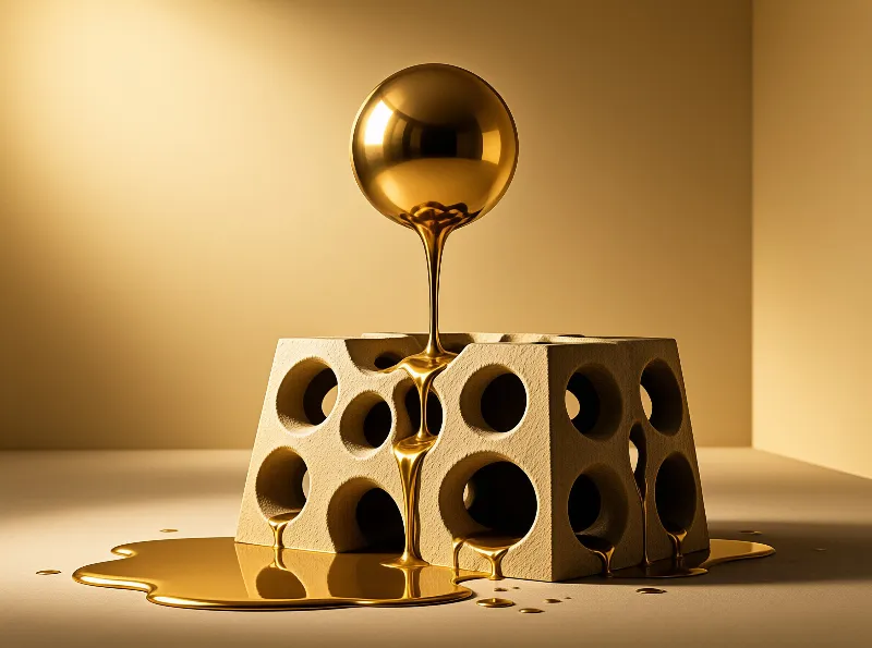 Melting Gold Sphere on Cube