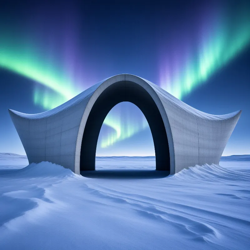 Futuristic Arch Under Aurora