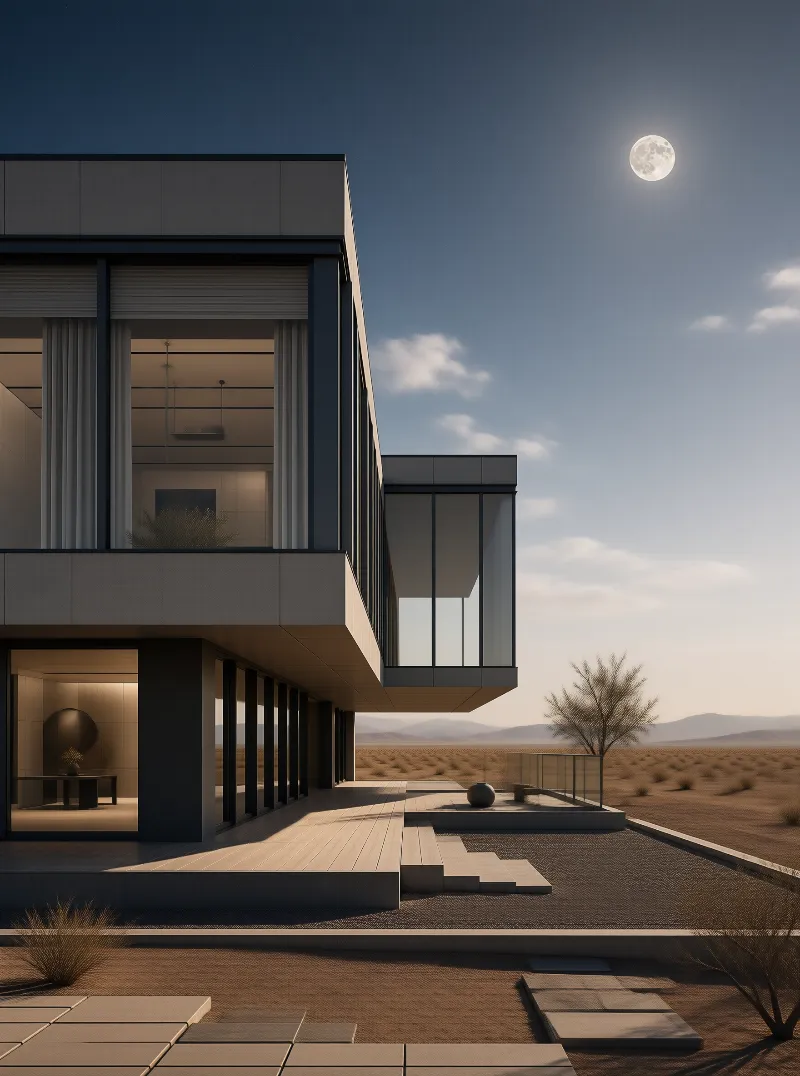 Desert Villa at Moonlit Dusk