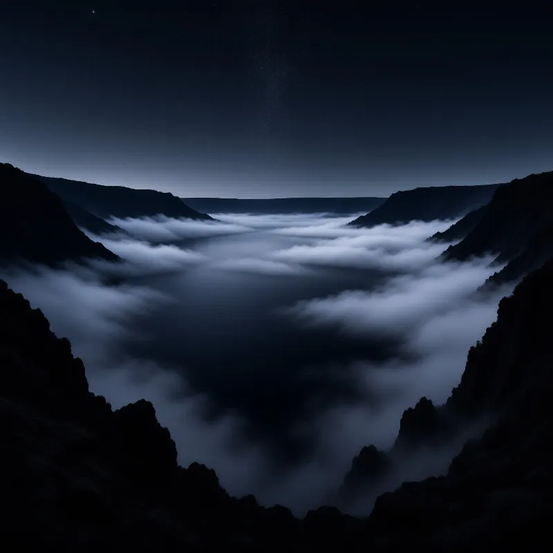 Misty Valley at Night
