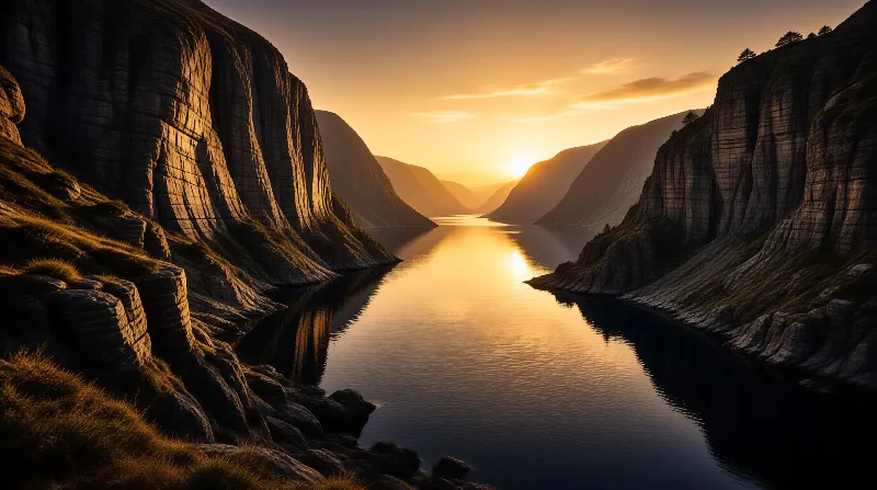 Golden Fjord Sunset