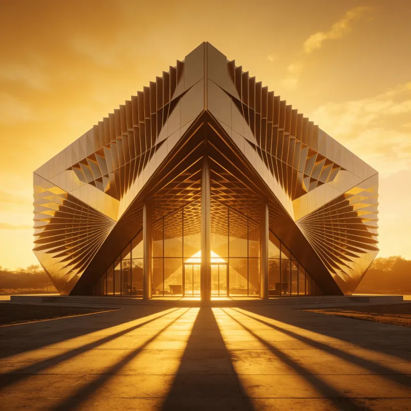 Pavilion with Parametric Facade — Golden Sunset