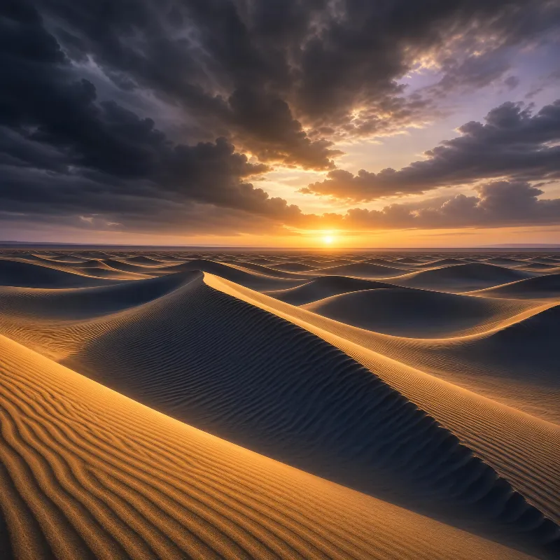 Desert Sunset Over Sand Dunes