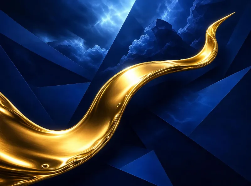 Golden Wave on Blue Background