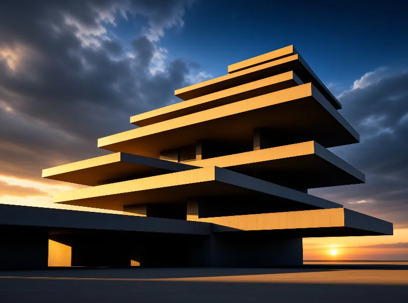 Cantilevered Pavilion in Desert Sunset