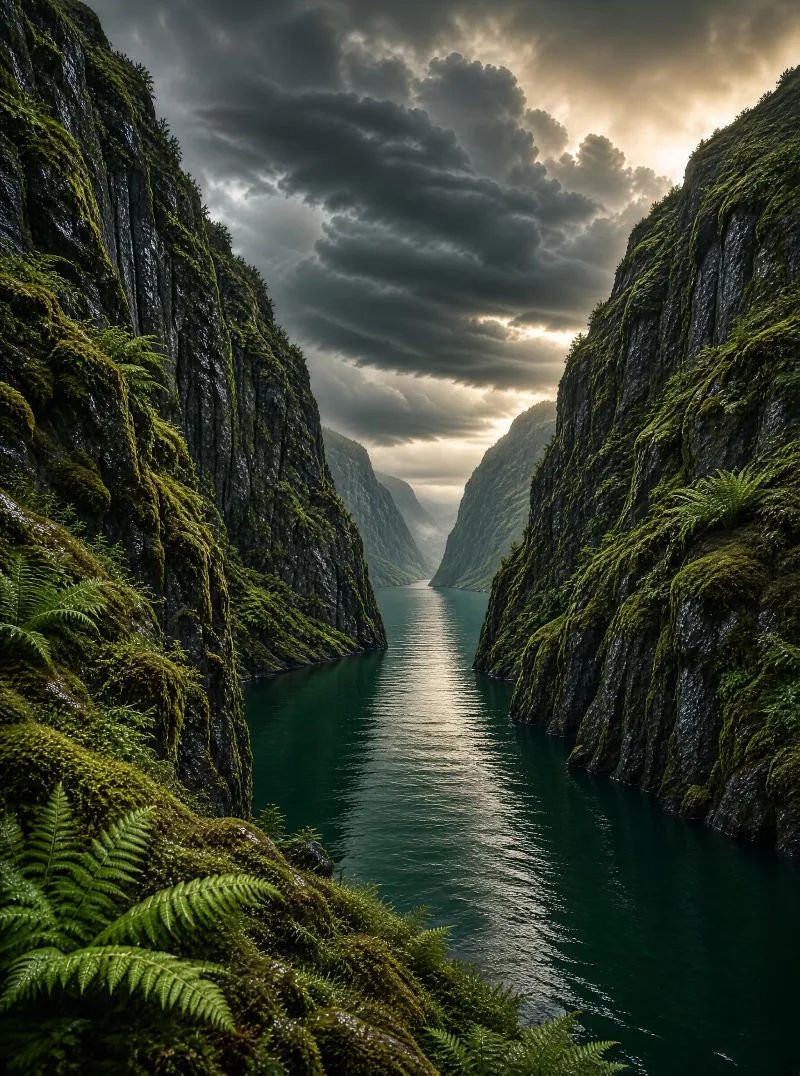 Moss-Covered Fjord Cliffs