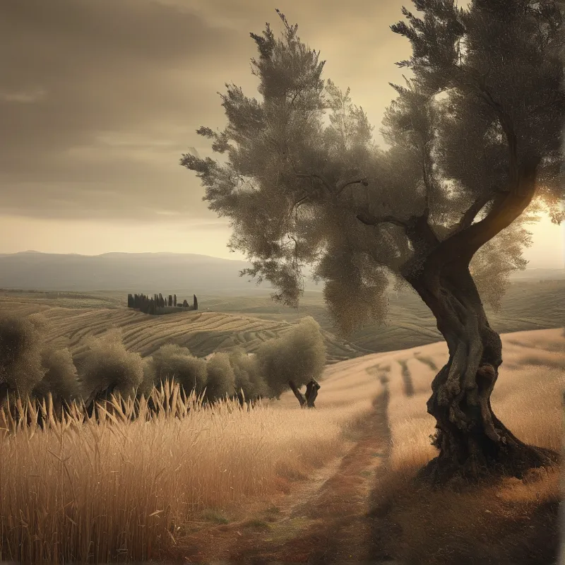 Ancient Tree in Golden Fields
