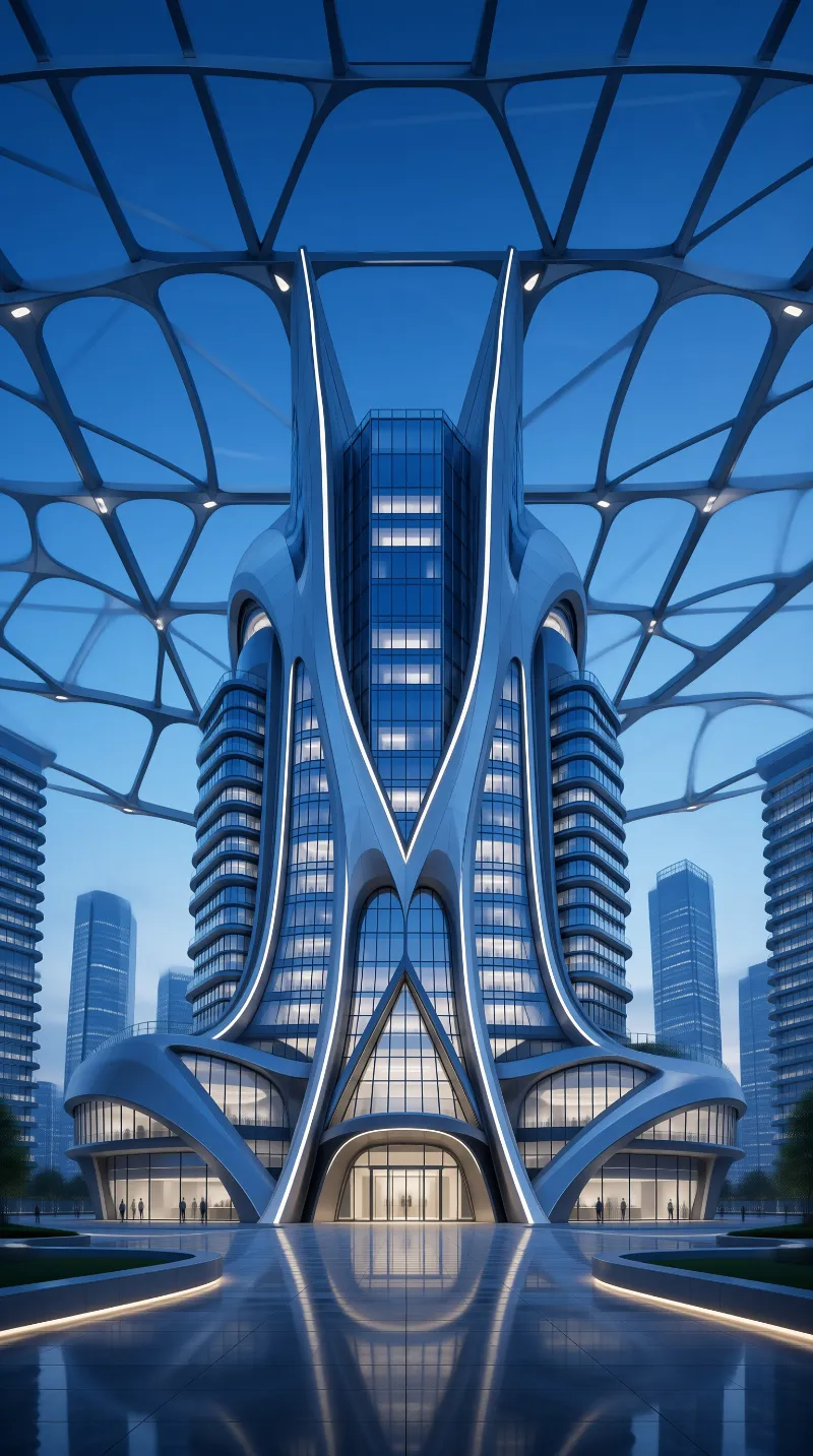 Futuristic Skyscraper with Organic Framework