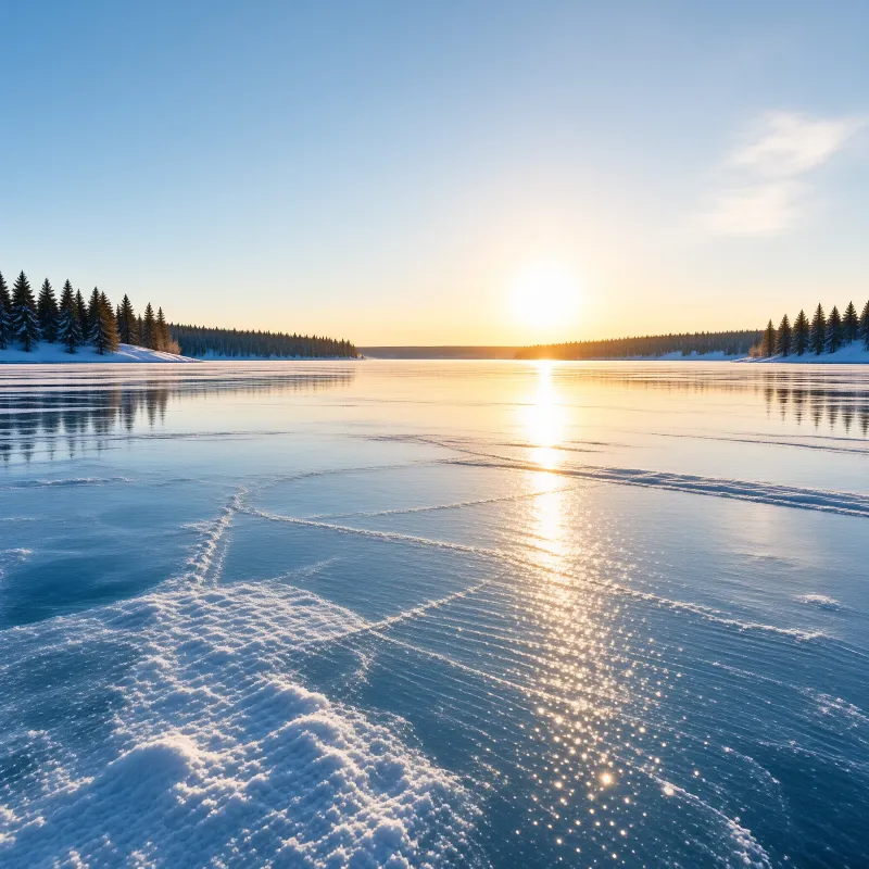 Frozen Lake Sunset Landscape