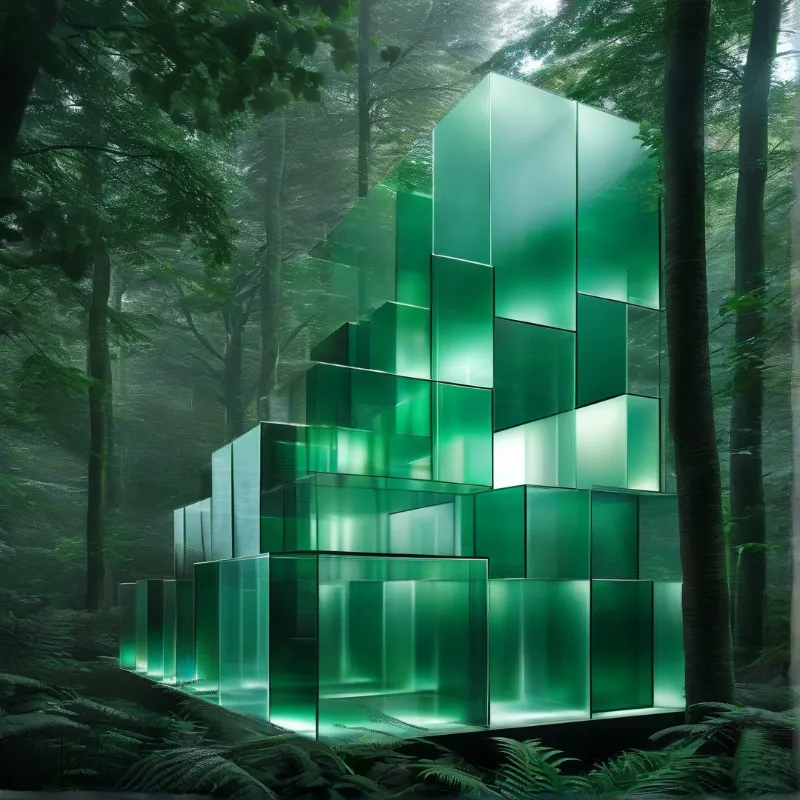 Glowing Green Cubes in Forest