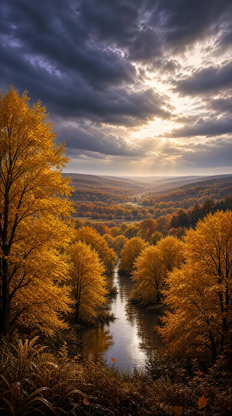 Golden Autumn River Landscape