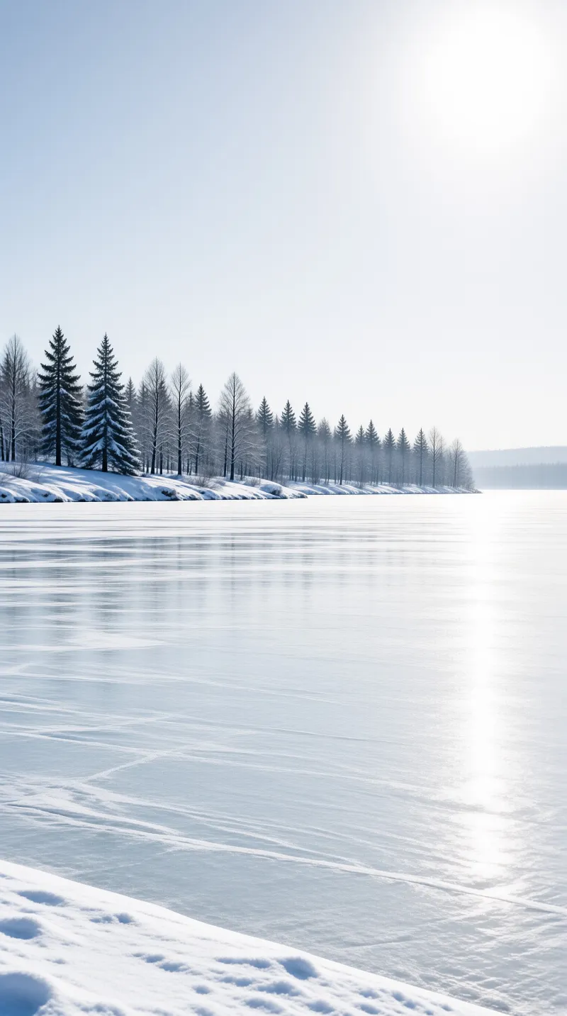 Sunlit Frozen Lake Landscape