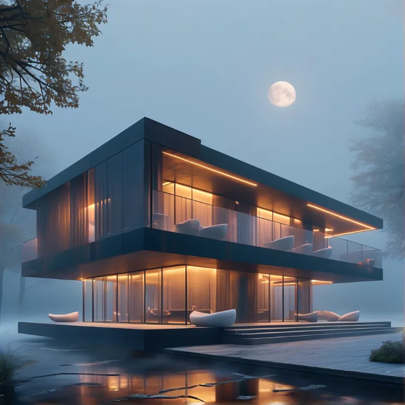 Modern Villa Under Moonlight