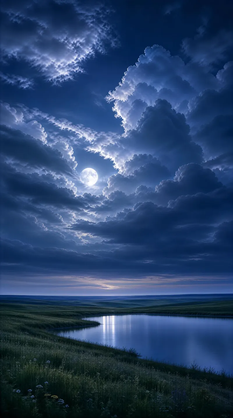 Moonlit Night Over a Lake