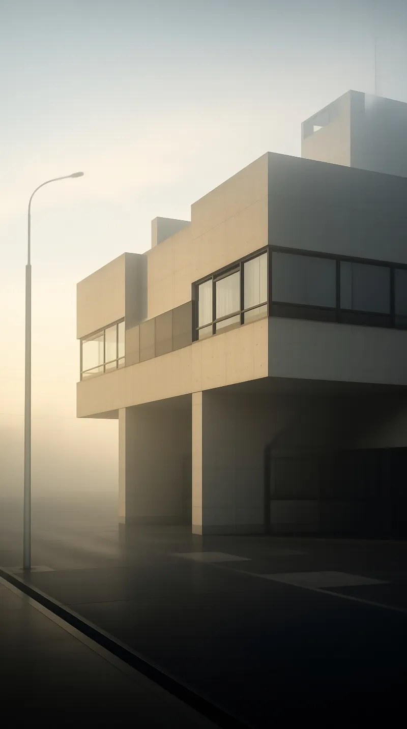 Modern Building in Fog