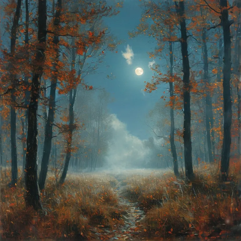 Moonlit Autumn Forest Path