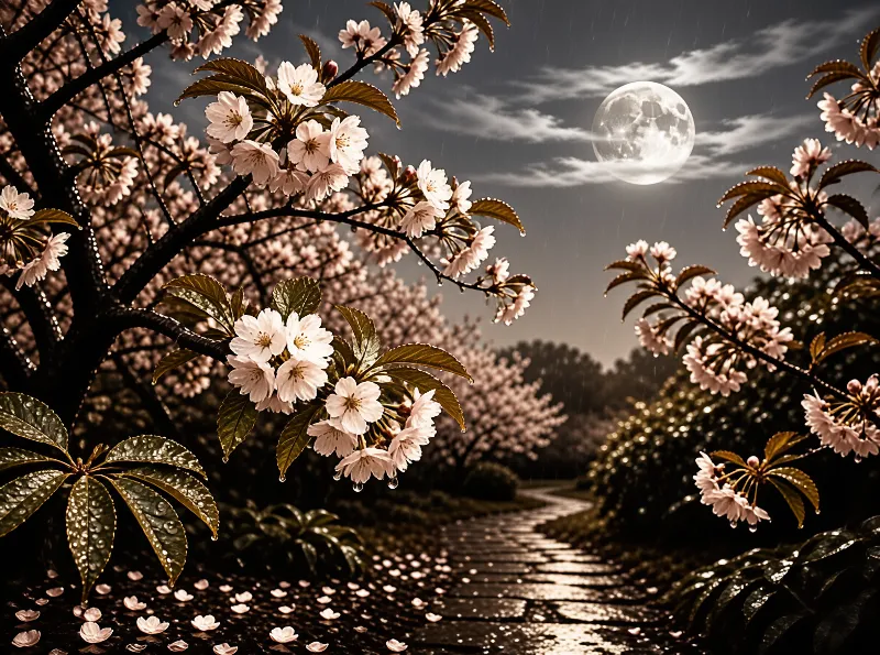 Moonlit Cherry Blossom Path