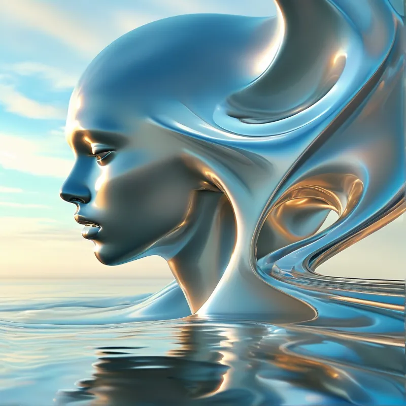 Chrome Face — Liquid Metal Study