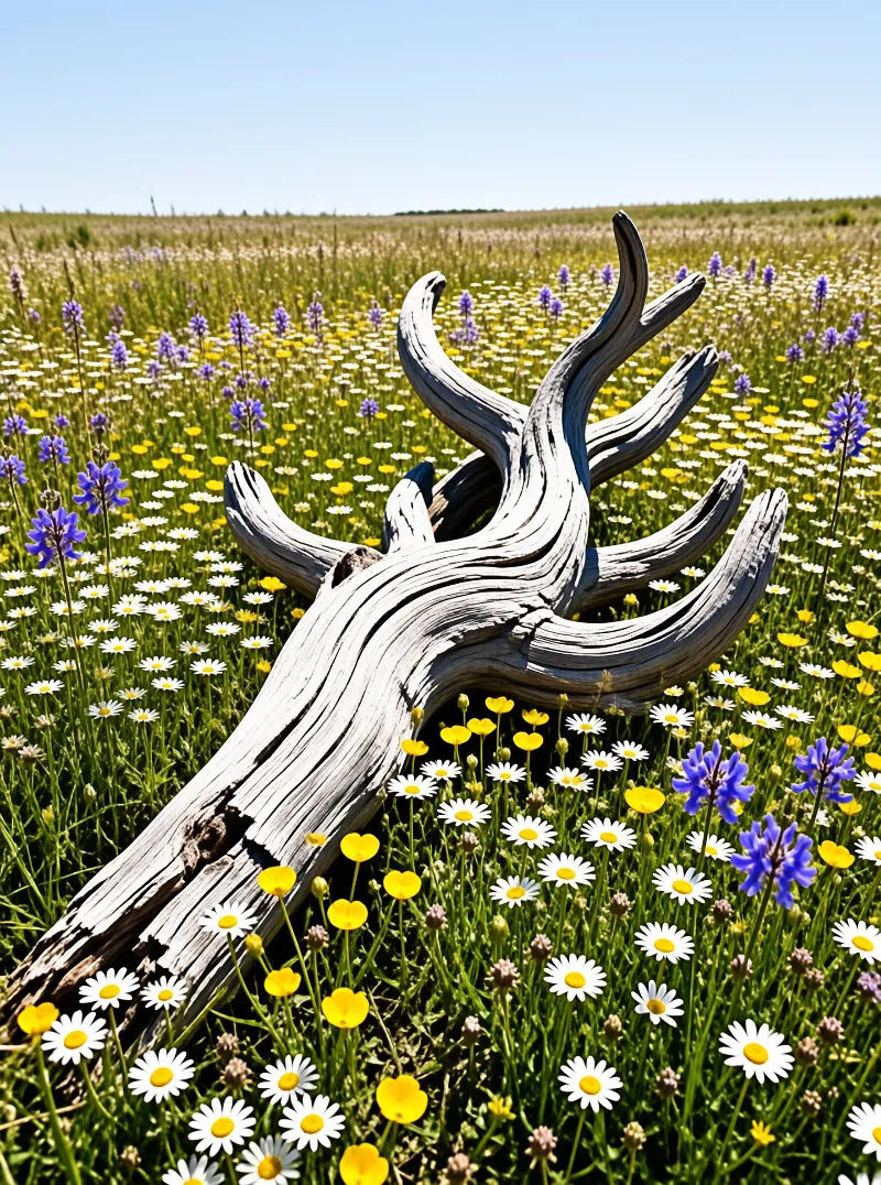 Driftwood in Wildflower Field
